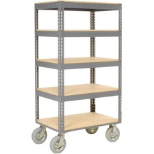 Easy Adjust Boltless 5 Shelf Truck Wood Shelves Pneumatic Casters 48"L x 24"W x