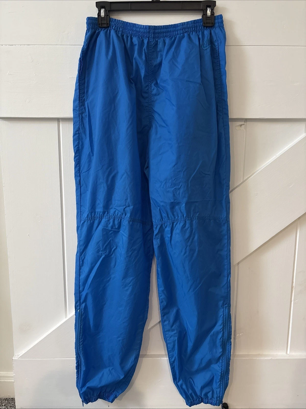 Vintage 90s Nike Swoosh Nylon Track Pants Windbreaker Ankle Zip Blue Size Large