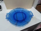DEPRESSION  COBALT BLUE GLASS L.E. SMITH 2PC. BOWL & UNDERPLATE SET
