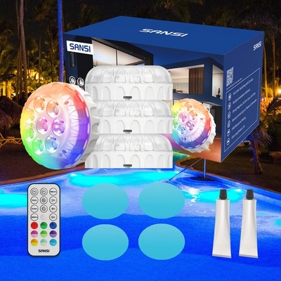 SANSI 2/4/6PCS Pool Lights Underwater Submersible LED Light IP68 RGB Pond Lights