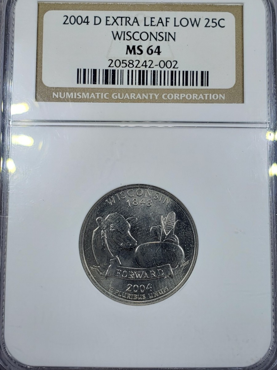 2004-D Wisconsin State Quarter Extra Leaf Low Leaf Variety NGC MS