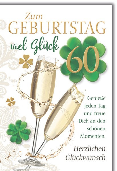 60. Geburtstag GlüCkwunschkarte Mit Briefumschlag Sekt Und Kleeblatt-image