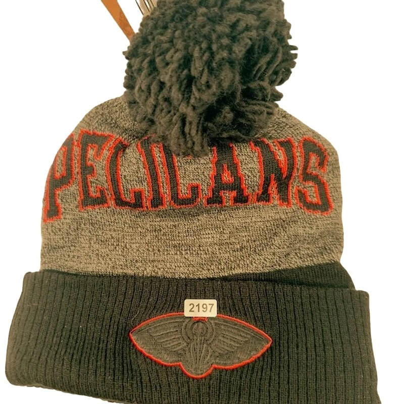 NEW Mitchell & Ness NBA New Orleans Pelicans Pom Knit Beanie Black Gray Mens OS