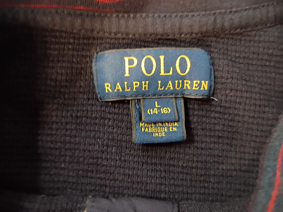 Polo Ralph Lauren Henley Shirt Boys 14 16 L Red Blue Waffle Knit Long Sleeve - Image 4 of 4
