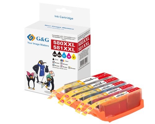 G&G 18827 G&G Patronen 5Er Set Canon PGI-580/ CLI-581 Bk/C/M/Y+Fotobk-image