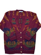 Vintage 1990 s Southwestern 100 Cotton Cardigan Sweater Navajo Grunge Boho.