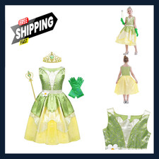 Girls Princess Costume Dress Satin Fairy Tale Halloween Birthday Party Outfits