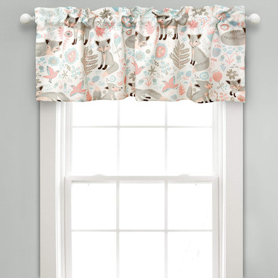 Pixie  Light Filtering Valance, 52'' W X 18'' L + 2'' Header, Gray & Pink - Floral