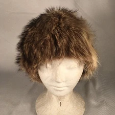 Faux Racoon Fur Women's Hat Fully Lined Brown Beige Long Hair Unbranded Boho