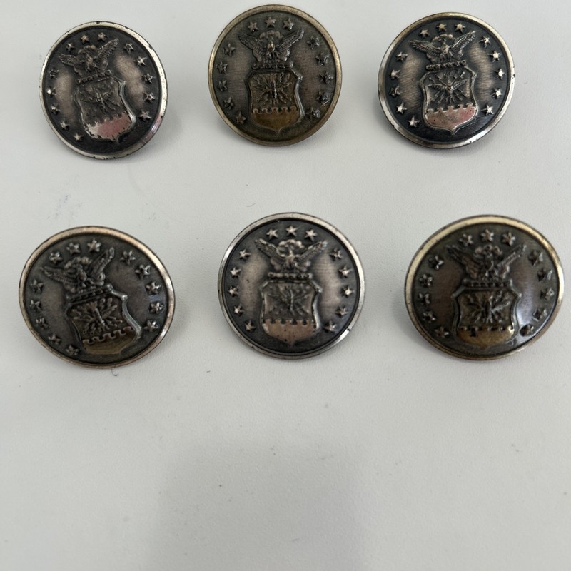 SET OF 6 VINTAGE WATERBURY BUTTON CO. METAL SHANKED BUTTONS-EAGLE SHIELD/13 STAR