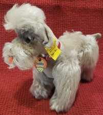1960'S STEIFF SNOBBY GRAY POODLE MINT W/ALL ID RAISED SCRIPT BUTTON 5314,05