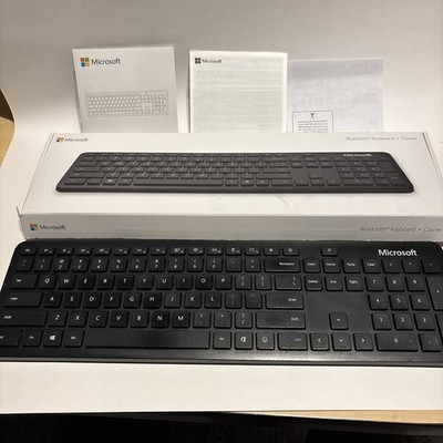 Microsoft Bluetooth Keyboard Clavier Black Full Size Slim W/Box & Manual TESTED