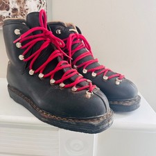 vtg black leather ski boots lace up ski cotta...