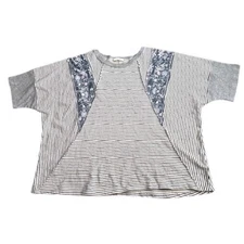 Easel Oversized Top M Striped Floral Patchwork Breezy Boho Cottagecore Farmhouse