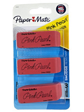 NEW 2019 Papermate Latex Free Rubber Pink Pearl Bar Block Eraser 3 Pk