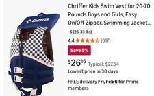 Chriffer Kids Swim Vest for 20-70 Pounds Boys and Girls Easy On/Off Zipper