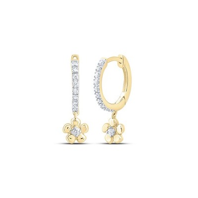 0.12 Ctw Natural Diamond Flower Drop Earrings 10kt Yellow Gold