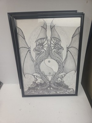 Vintage 1987 Dan Thompson Dragon Framed Art and Signed(1998) Print-25''x19''-