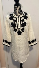 Tory Burch White Linen Black Applique Tunic Sz S NWT