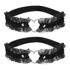 Garter Belt for Women Girls Lace Heart Leg Garters 2 Pcs Black Adjustable Wed...