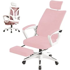 SOULART Mesh Office Chair Adjustable Lumbar, Headrest & Footrest??Pink