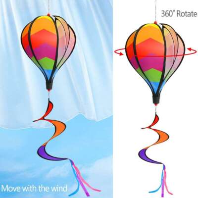 2Pcs Hot Air Balloon Wind Spinner Geometric 3D Rotating Windmill Twister Hanging