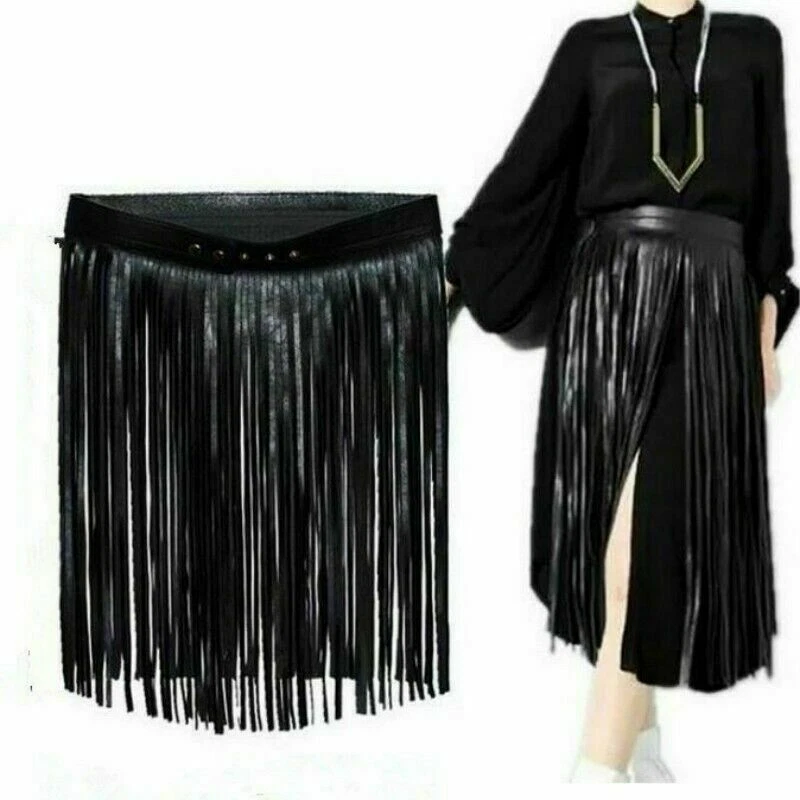 Gotischer Punk Troddel Gürtel Korsett Kunstleder Lang Fransen Bund Verstellbar - Bild 4 von 4