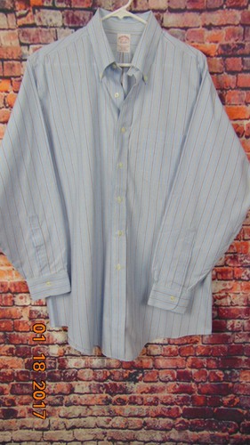 1818 Brooks Brothers Herren weiß/blau/Braue Anzughemd gestreift Größe 16 1/2 -33 - Bild 4 von 5