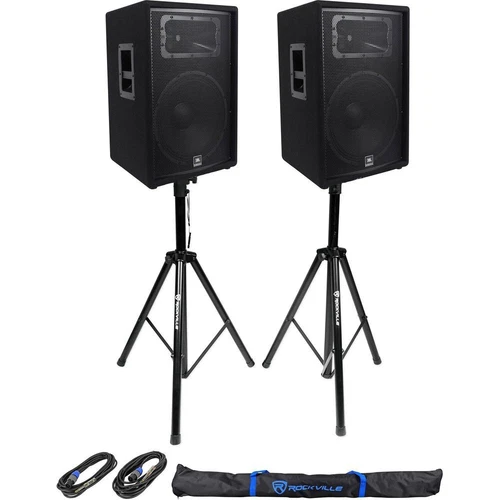 2 JBL Pro JRX215 15" 2000w Passive 8 Ohm PA/DJ Speakers+Stands+Cables JRX 215