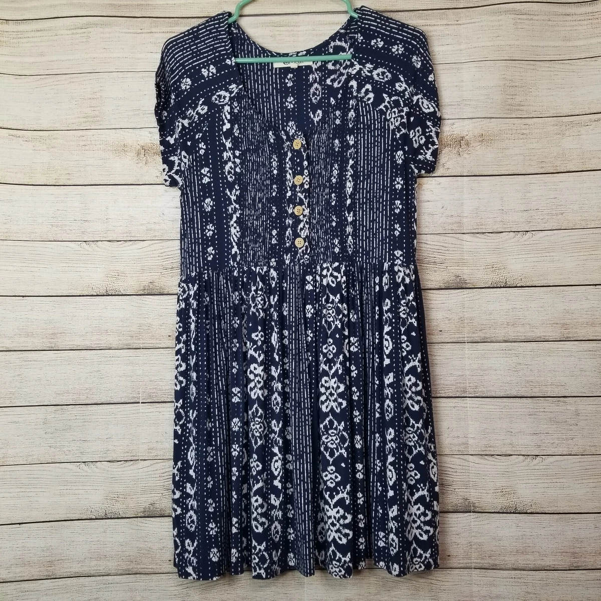 Rip Curl Surf Shack Mini Dress Smocked Front Short Sleeve Blue