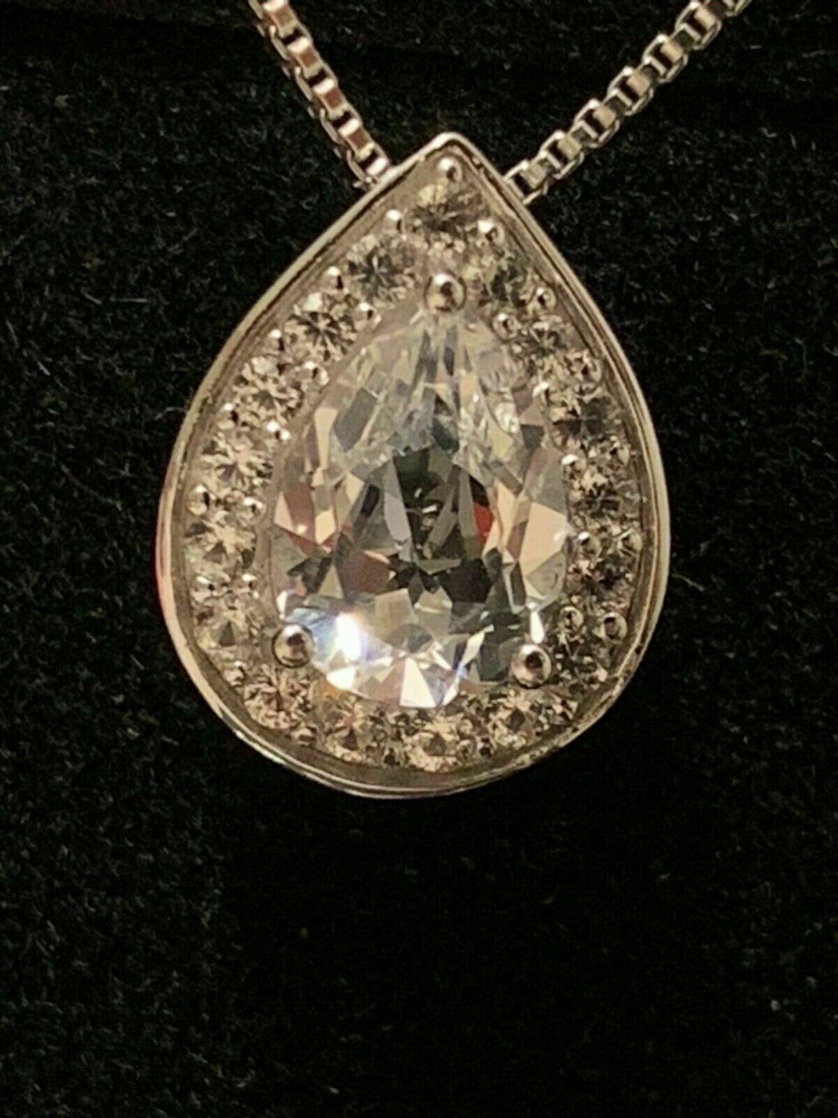“NEW” Kay Jewelers Sterling Silver Lab Created White Sapphire Tear Drop