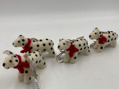 Pottery Barn Felt Dalmatian Dog Ornament 3'' H S/4 Christmas Holiday #9880