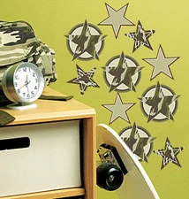 WALLIES CAMOUFLAGE STARS wall stickers 18 decals military army camo wall decor