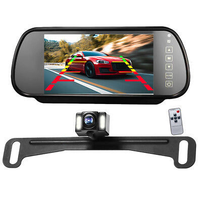 7'' Mirror Monitor 6 Leds License Plate Backup Camera DC 12V for Car SUV VAN RV