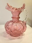 VICTORIAN EARLY 1900s Fenton Cranberry Glass  Melon Vase Ruffle Edge/ Handblown