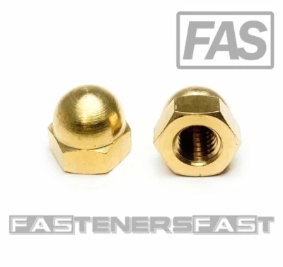 FASTENERCART (5) 3/8-16 Solid Brass Hex Acorn Cap Nuts (5 Pcs) 3/8-16 Fast Free Shipping