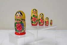 Vintage Russian Nesting Matryoshka Hand Painted Wood Wooden Dolls 4.5"