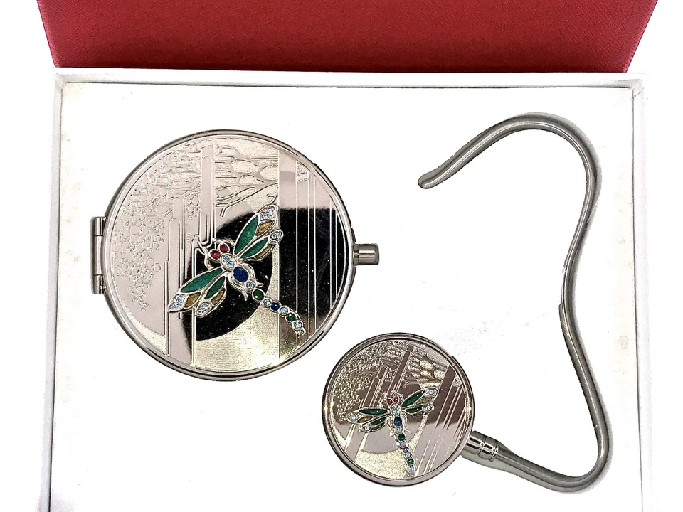 Oferta súper especial libélula espejo compacto y percha monedero combo gemas austriacas Foto 2 de 4