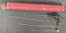 Antique Chinese Metal Glass Enamel Beaded Hair Pins Asst Sizes W/case C21d