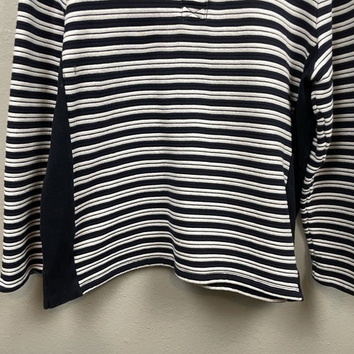Hello Saturday By Talbots Women's Polo Long Sleeve L Striped Black White - Picture 2 of 9