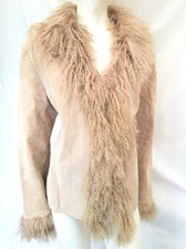 Real Suede&real Mongolian Fur Lady's Afghan Penny Lane Jacket Sz Xl Uk 14 16