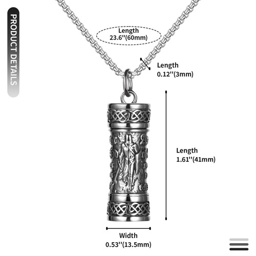 Men's Viking Bullet Pendant Stainless Steel Bullet Urn Ashes Keepsake Necklace - Picture 4 of 17