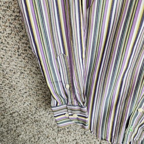 Tailorbyrd Shirt Mens Medium Purple Striped Long Sleeve Button Cotton Casual - 第 3/7 張圖片