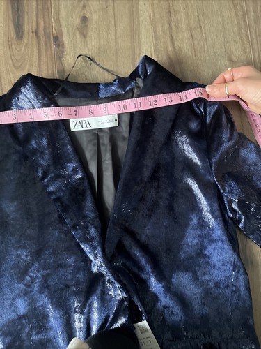 NWT ZARA Woman Velvet Blazer ZW Collection Navy Blue 9499/121 Sz S # g2 - Picture 14 of 15