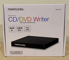 Memorex MDW218B Slim External CD/DVD Writer DVD 8X CDR 24X USB Powered Burner