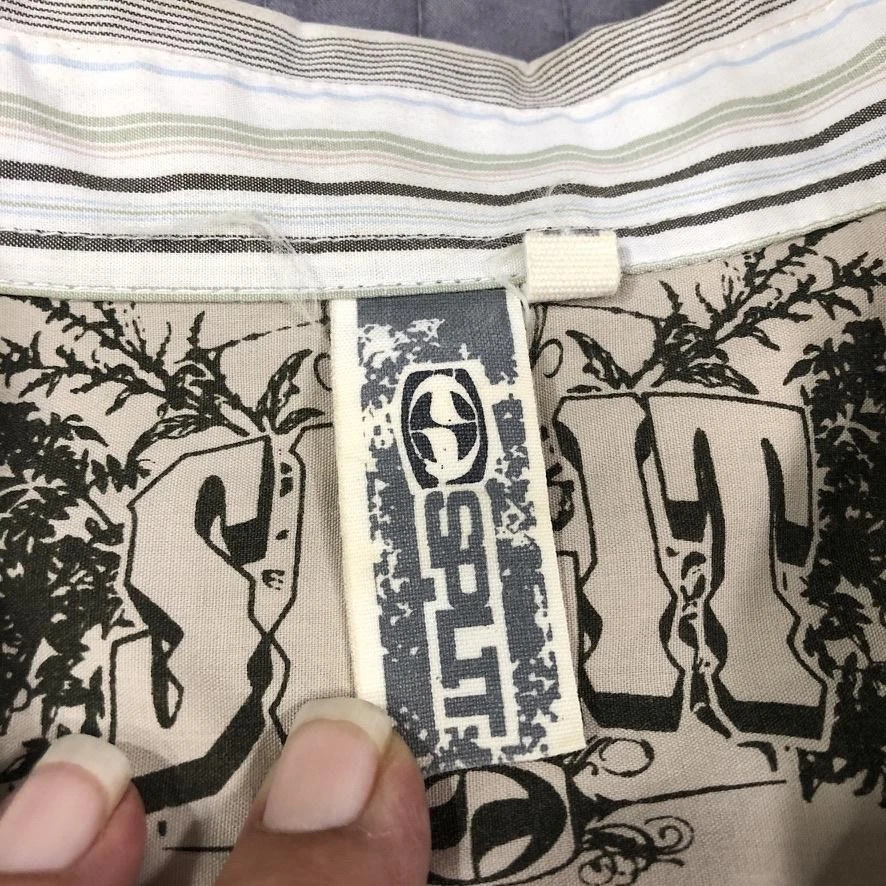 Y2K Split Shirt Mens XL Green White Striped Long Sleeve Button Up Embroidered - Image 4 of 4