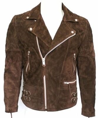 Brown Motorcycle Biker Real Suede Leather Jacket For Men