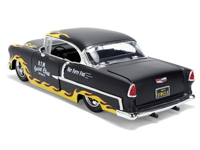 1955 CHEVROLET BEL AIR MATT BLACK W/FLAMES 1/24 DIECAST MODEL CAR