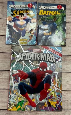 Lot of 3 Superhero Books - Look And Find Spider-Man, Superman Batman I Can Read