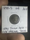 1898-S Barber Dime. Nice AU++++. Maybe Mint State. Tough Date. Original Toning.